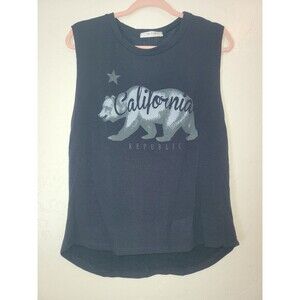 Womens Sz M California Republic Cutoff Muscle Tank Top Soft Stretch Navy Blue
